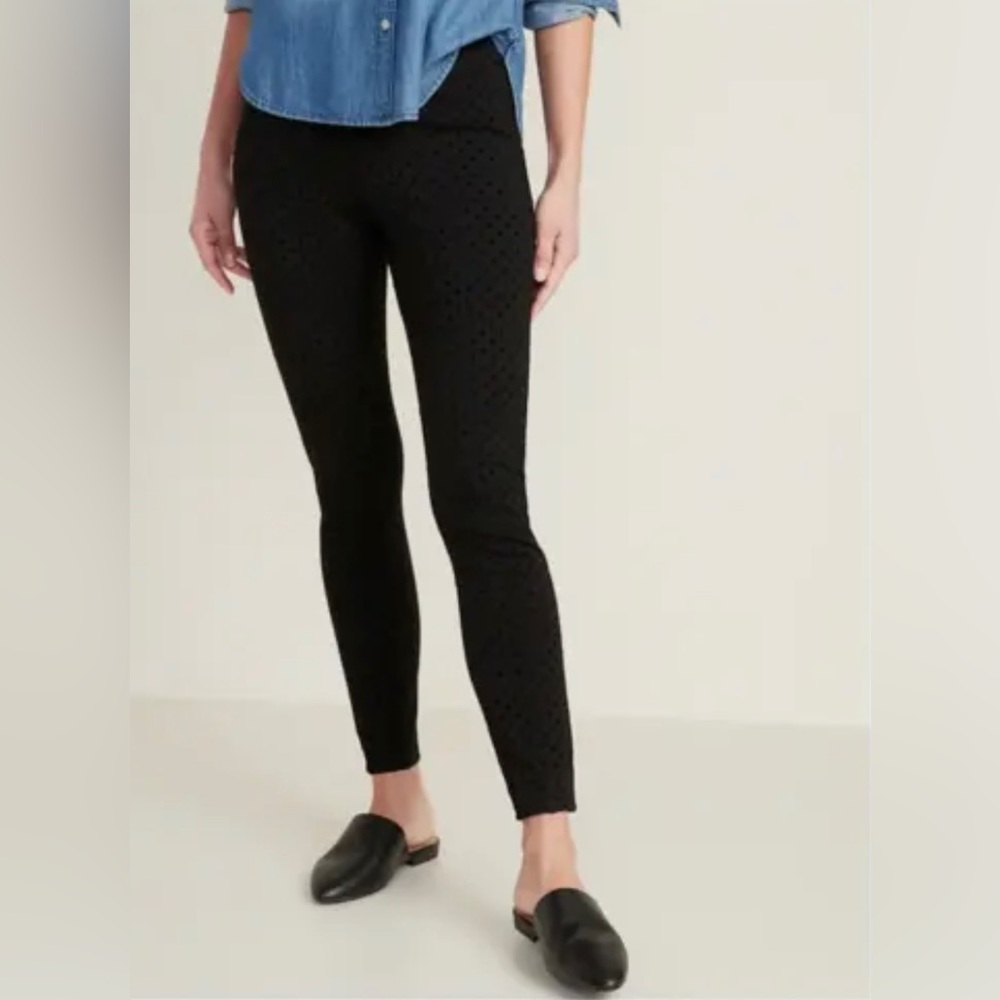 Old Navy Mid-Rise Velvet Dot Stevie Pants Size L- Black- NWT